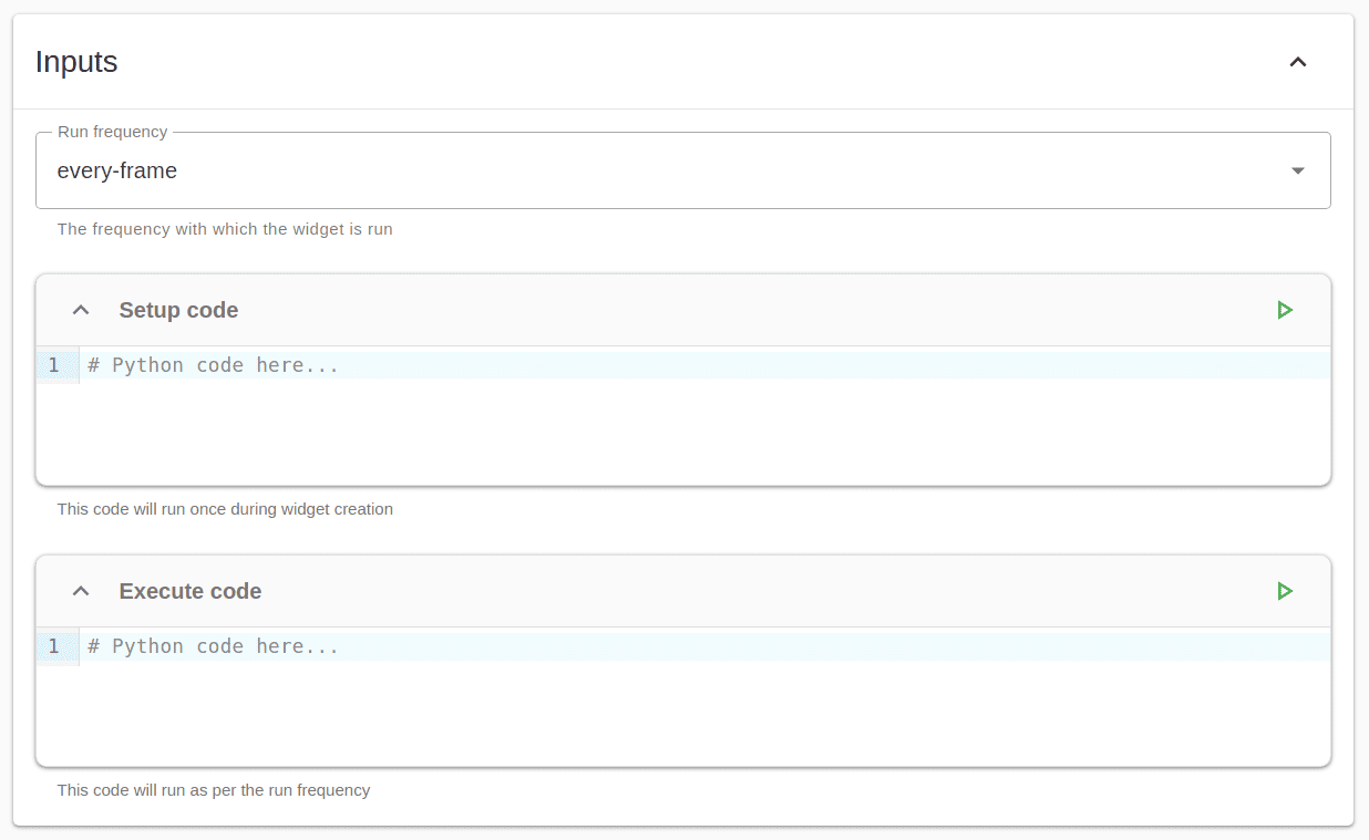 Custom code widget inputs
